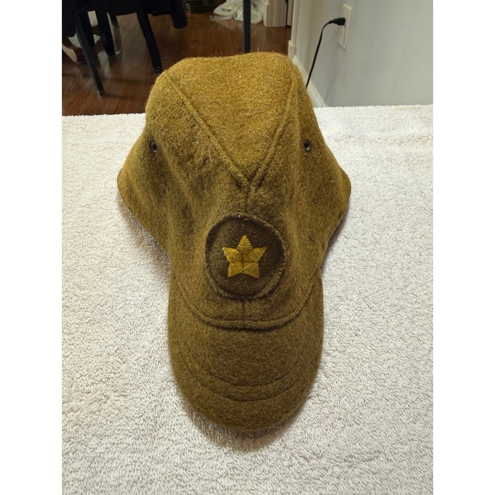 Vintage Japanese Army Style Wool Field Cap Olive Drab Yellow Star IJA Hat